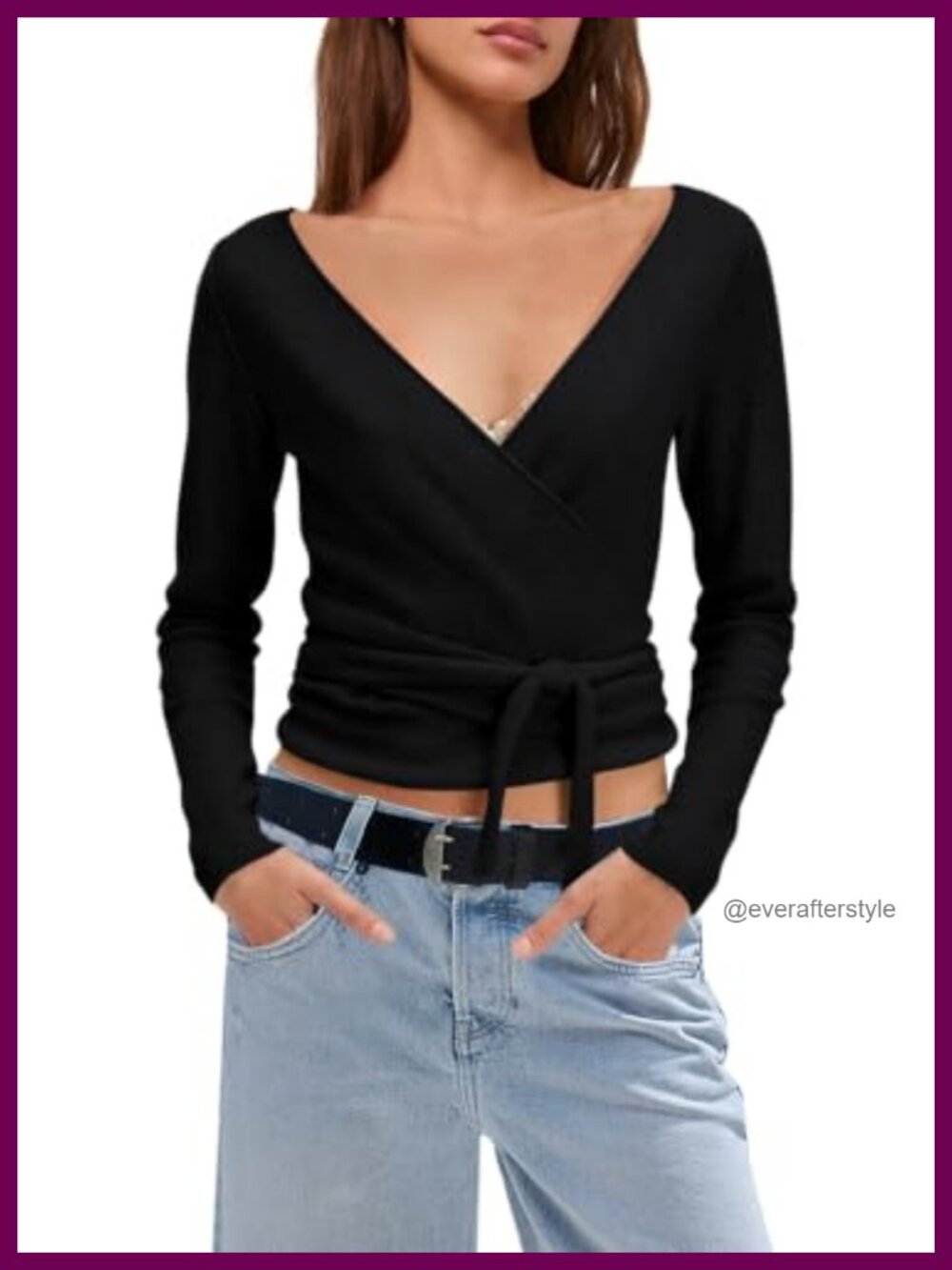 Women's Pilates Wrap Top Ballet Long Sleeve Twist Front